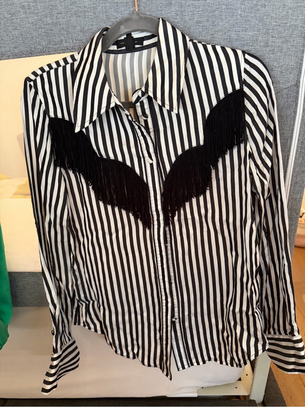 Marc Jacobs Black & White Striped Fringe Button-Down Shirt